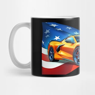 Orange C8 Corvette Fourth of July American Flag Supercar Racecar Muscle Car Sportscar July 4th Amplify Orange Corvette C8 Mug